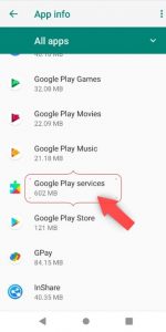 Click on Google Play services app