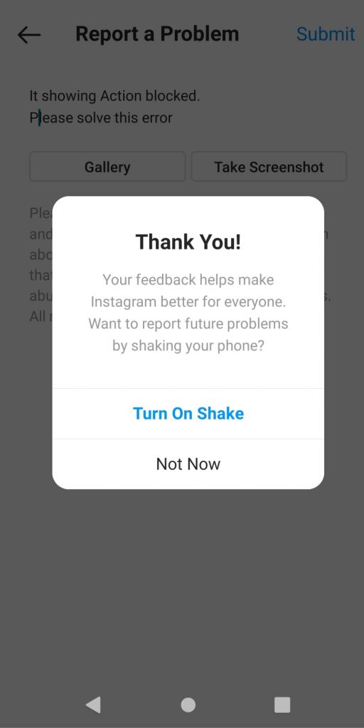 How to remove action blocked on Instagram